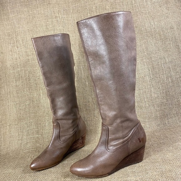 Frye Shoes - Frye boots riding wedges heeled calf high leather women’s size 9